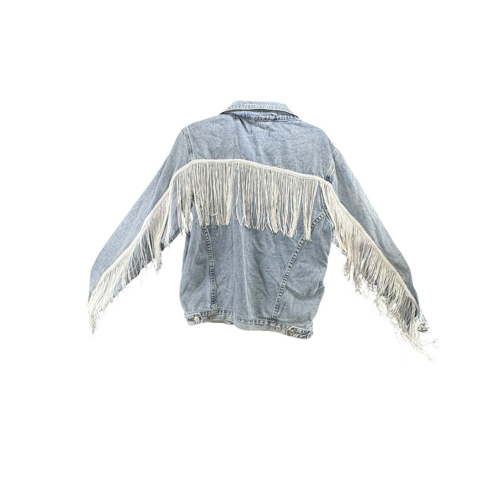 Elia Cher S Fringe Denim Jacket Western Cowgirl Festival Blue Jean 4-6